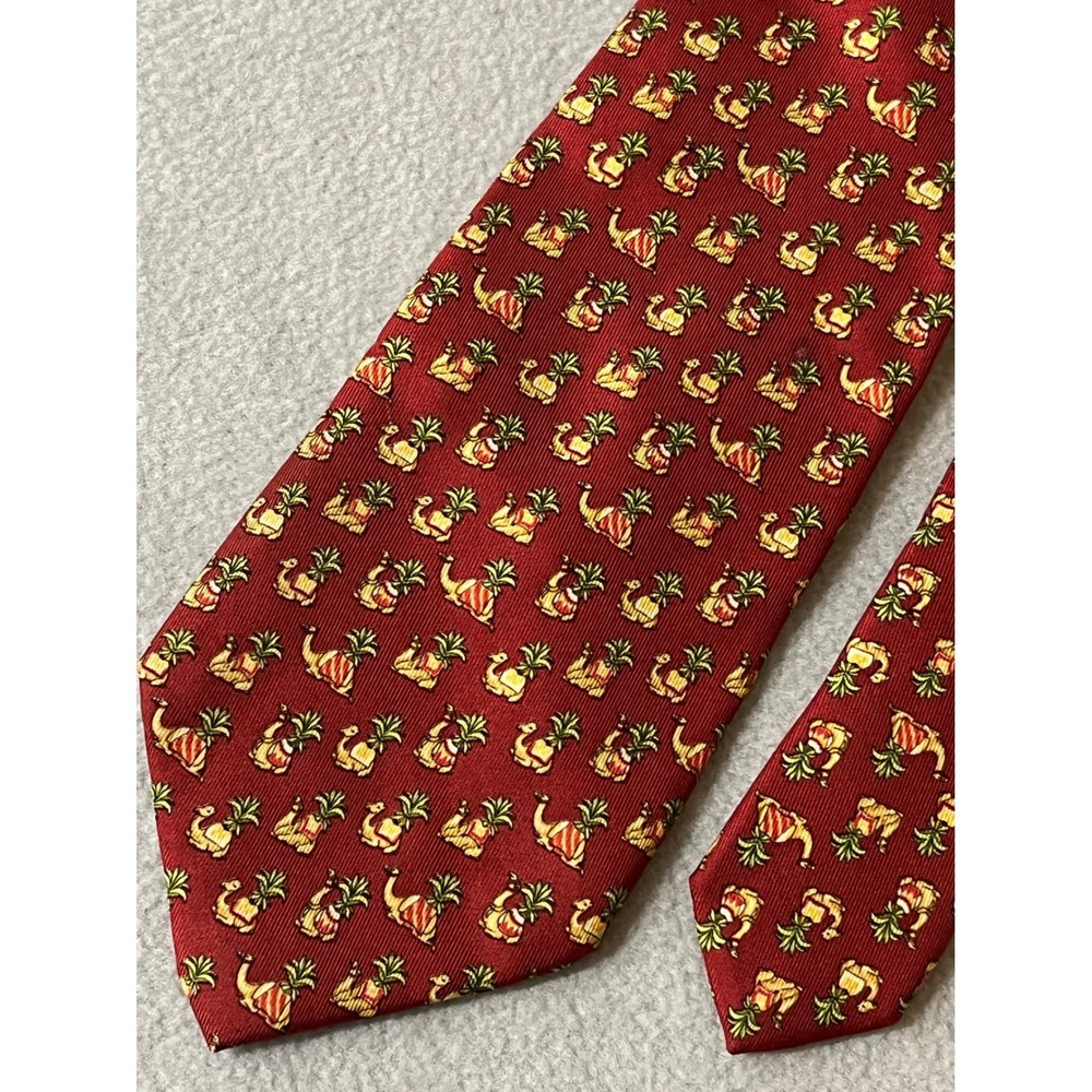 Salvatore Ferragamo Mens Silk Tie Red Camel Palm Tree Animal Print Made in Italy